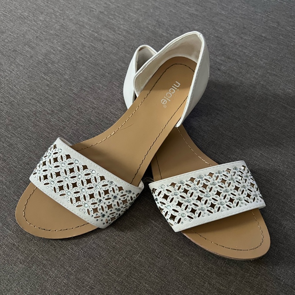 Nicole laser cut peep toe D’orsay flat sandals
